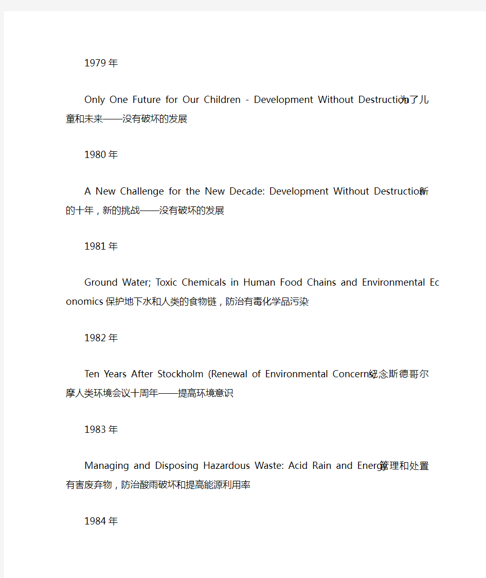 最新历年世界环境日主题及中国环境主题-更新至2019年