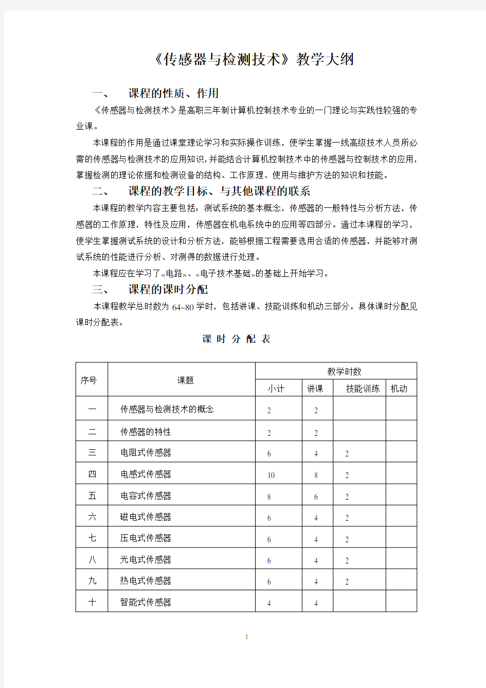 《传感器与检测技术》教学大纲.