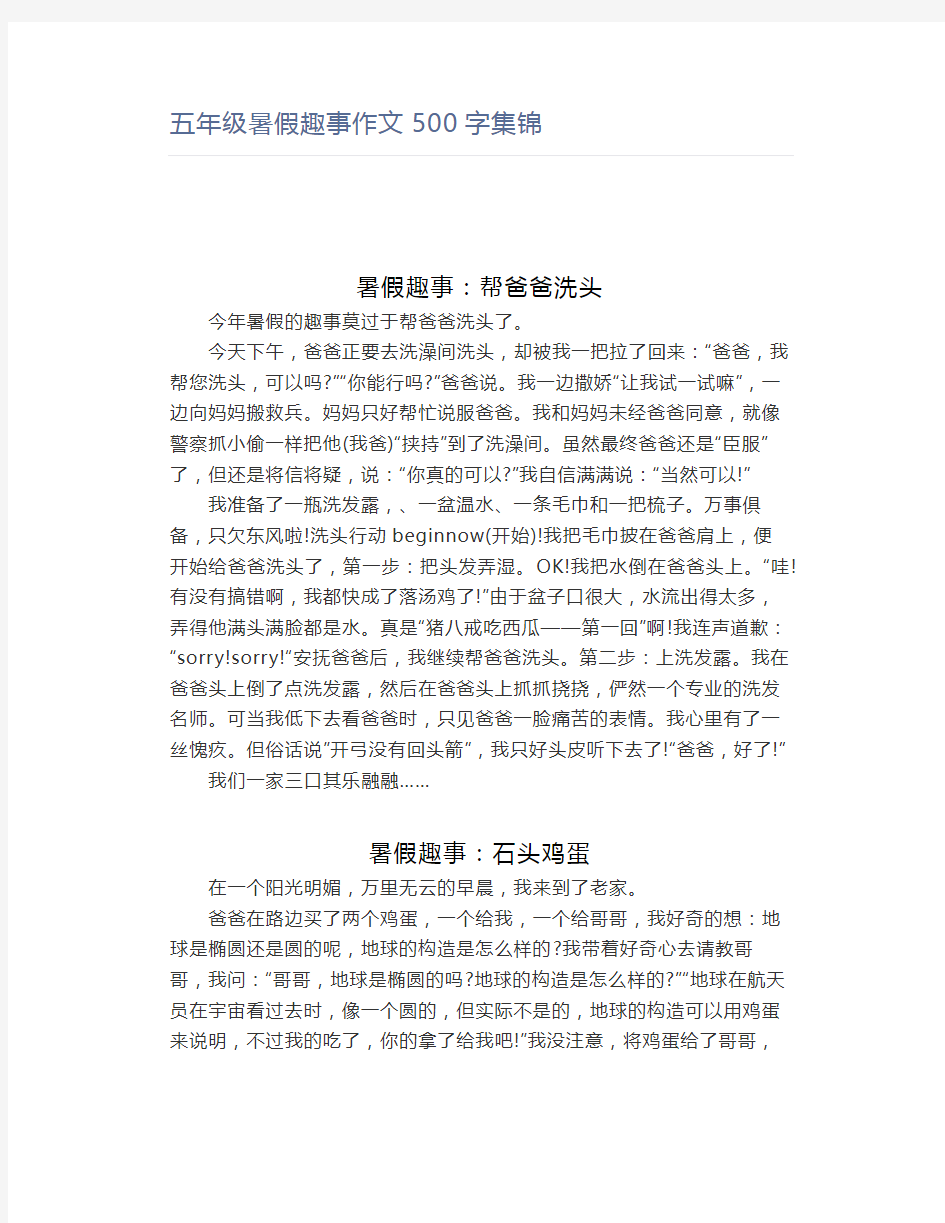 五年级暑假趣事作文500字集锦