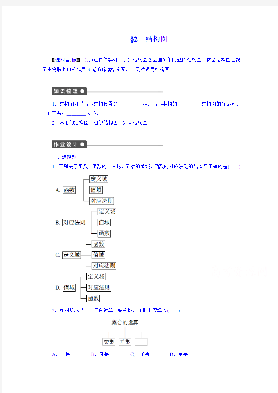 学案导学与随堂笔记北师大数学选修全套备课精选同步练习： 结构图