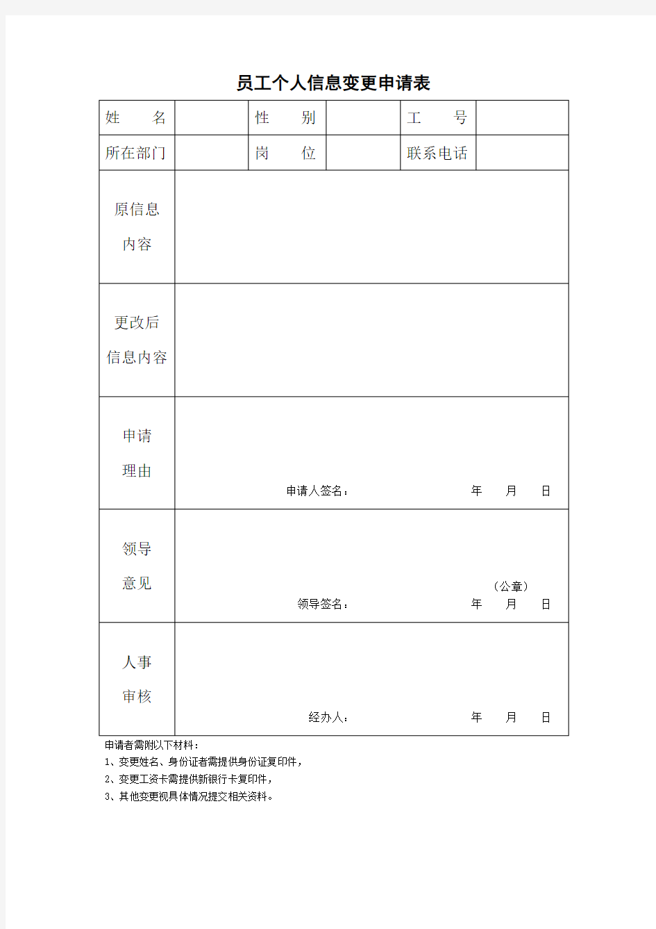 员工个人信息变更申请表.docx