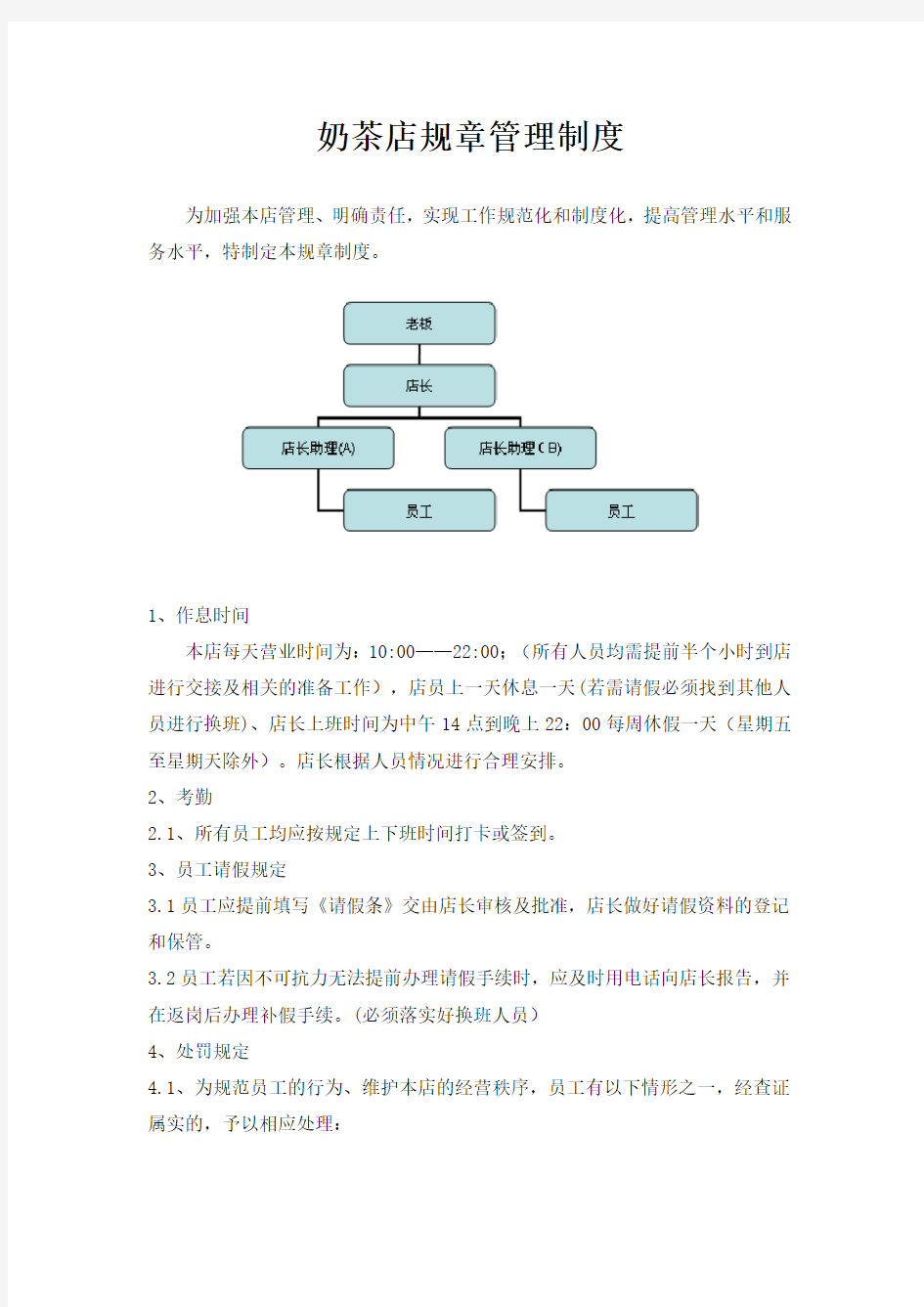 奶茶店规章管理制度