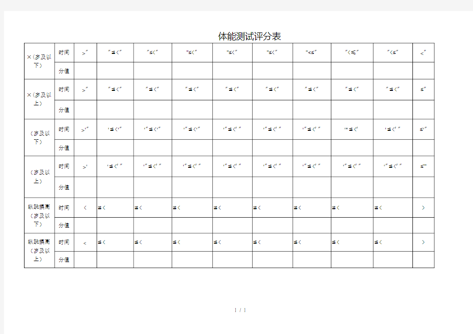 体能测试评分表