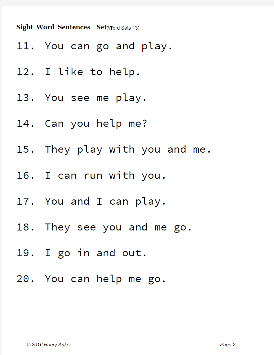30个Sight Word Sentences常用句型汇总