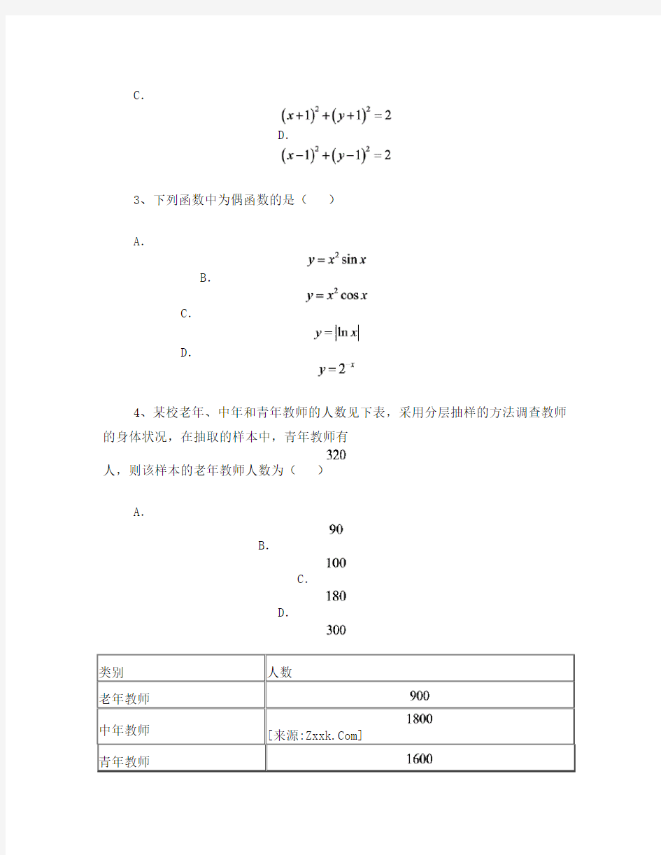 2015年北京高考文科数学试题