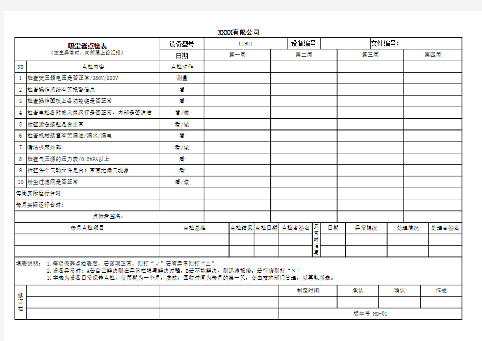 每周机台点检表