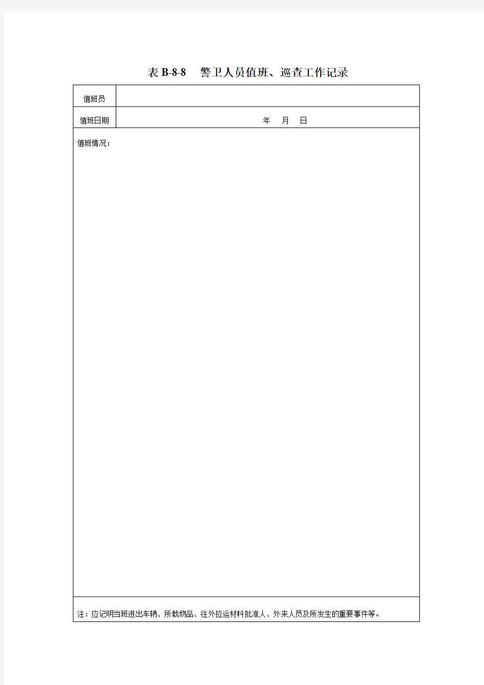 警卫人员值班、巡查工作记录