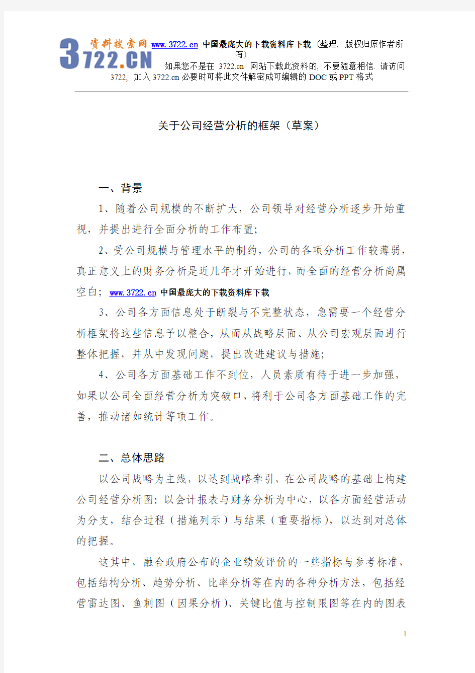 【财务管理制度及作业流程图—关于公司经营分析的框架】(DOC 8页)