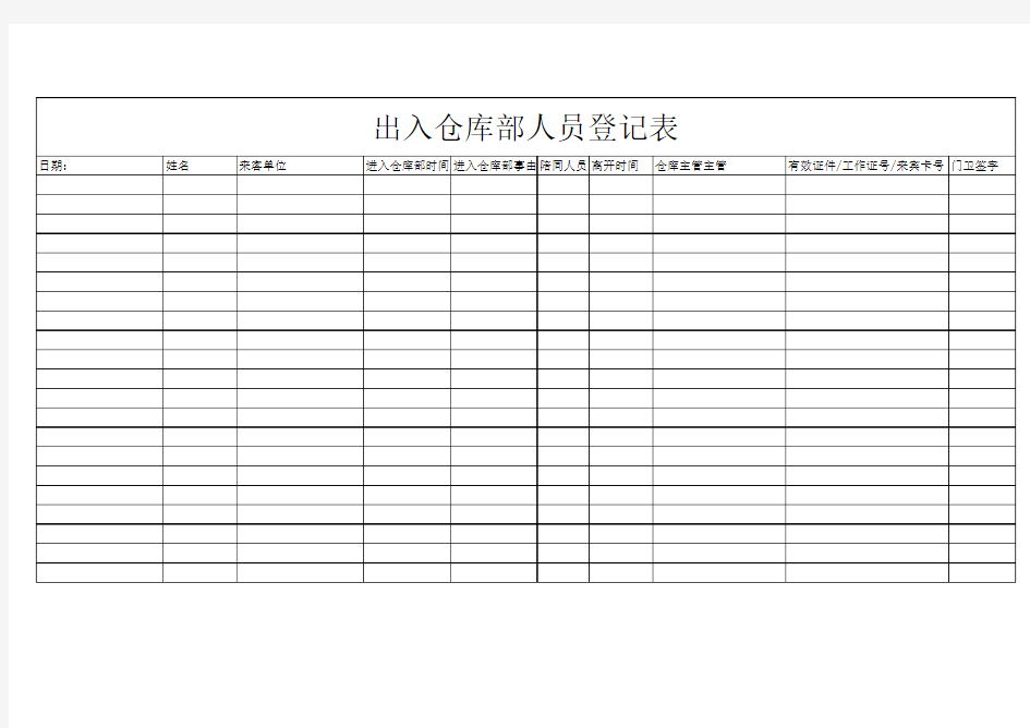 出入仓库人员登记表