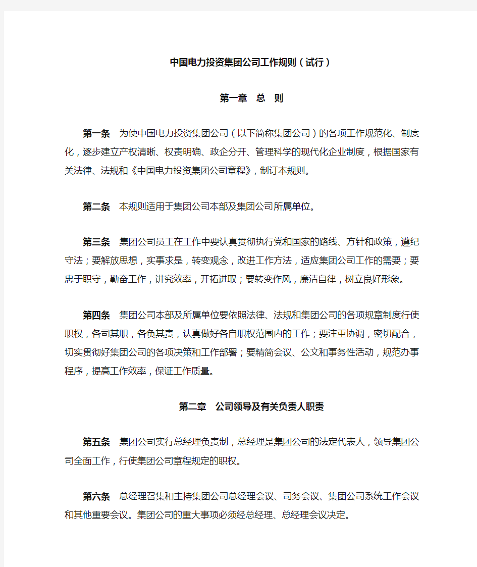 中国电力投资集团公司工作规则