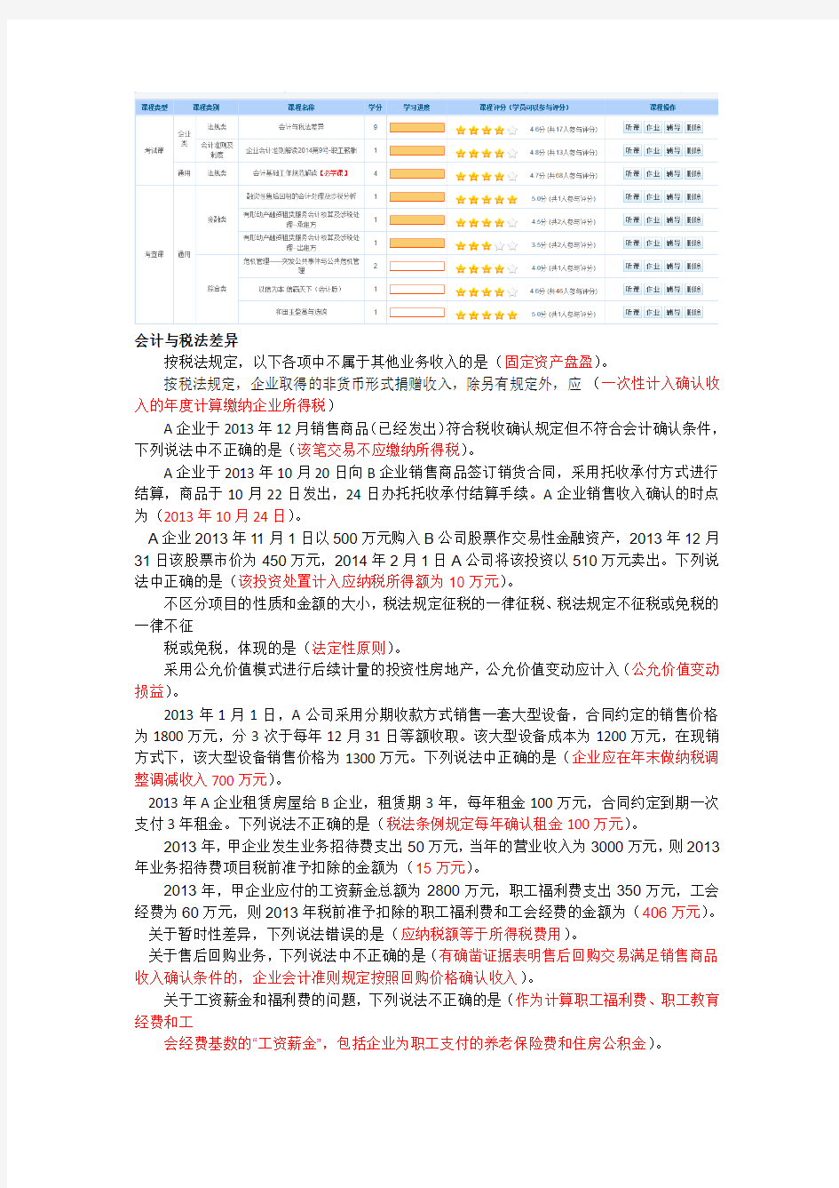 苏州会计继续教育15年答案(考试)