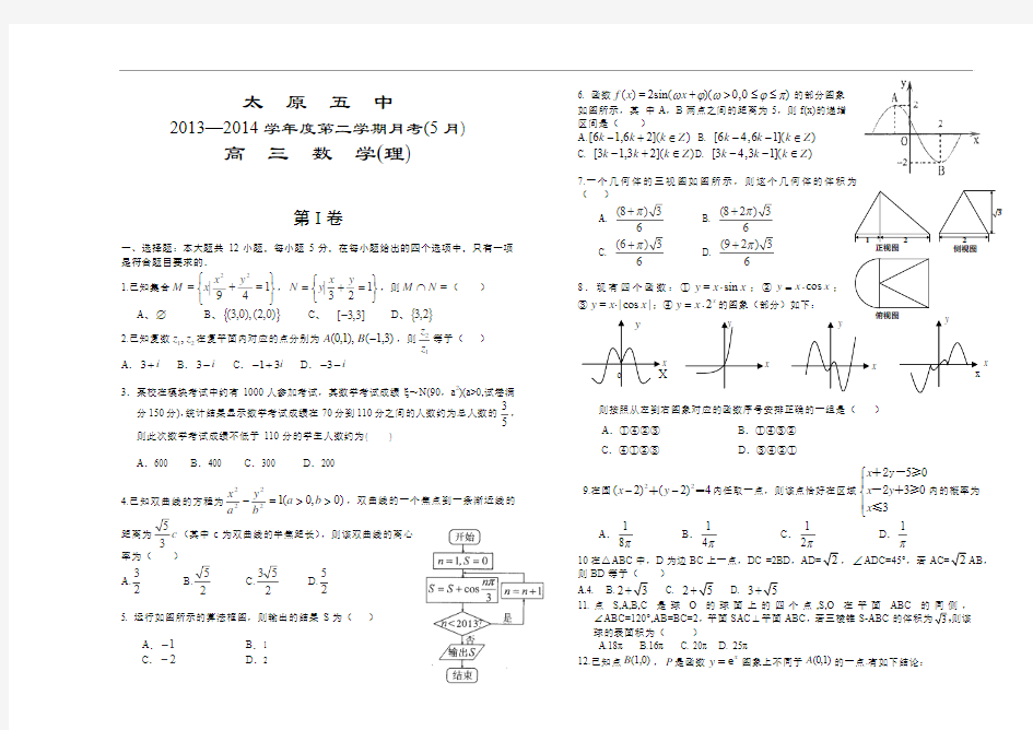 2014山西省太原五中高三5月高考模拟理科数学试题和答案