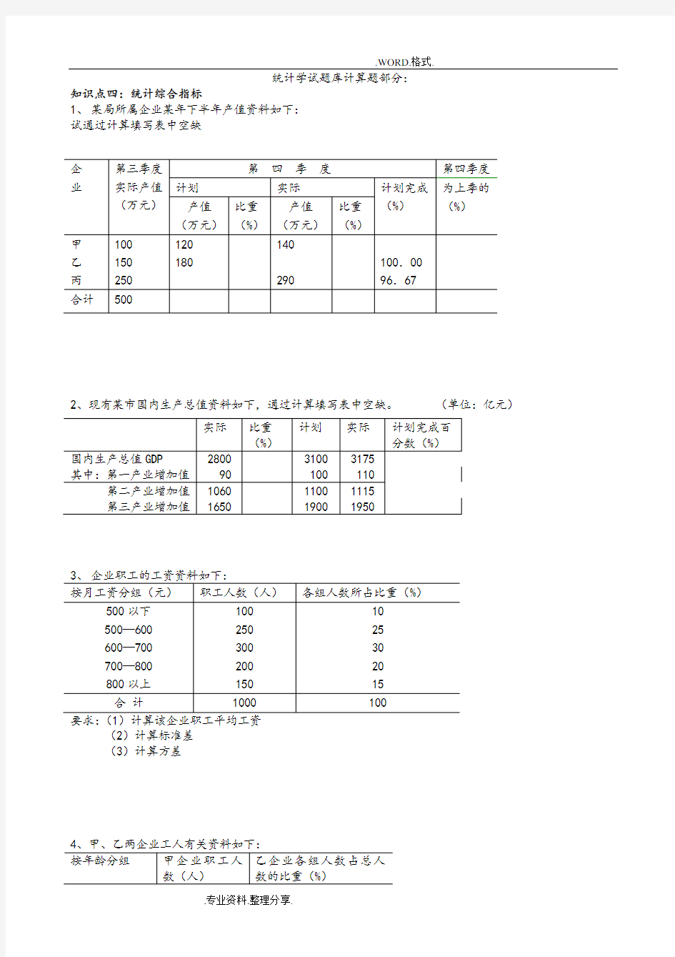 统计学试题库计算题部分73805