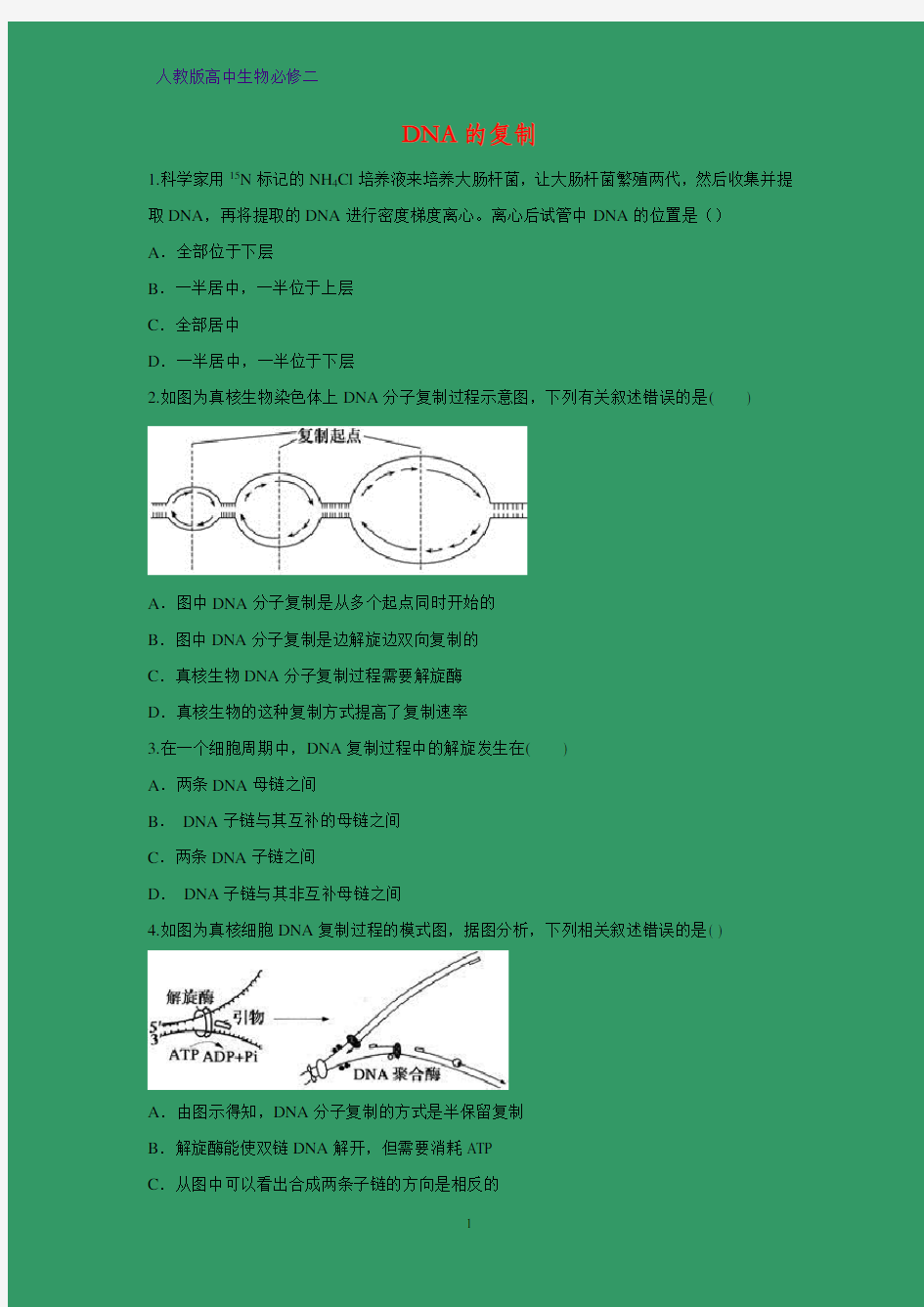 高中生物必修二课时作业22：3.3 DNA的复制 