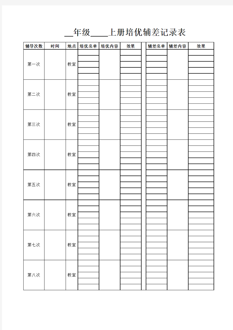 中小学培优补差记录表