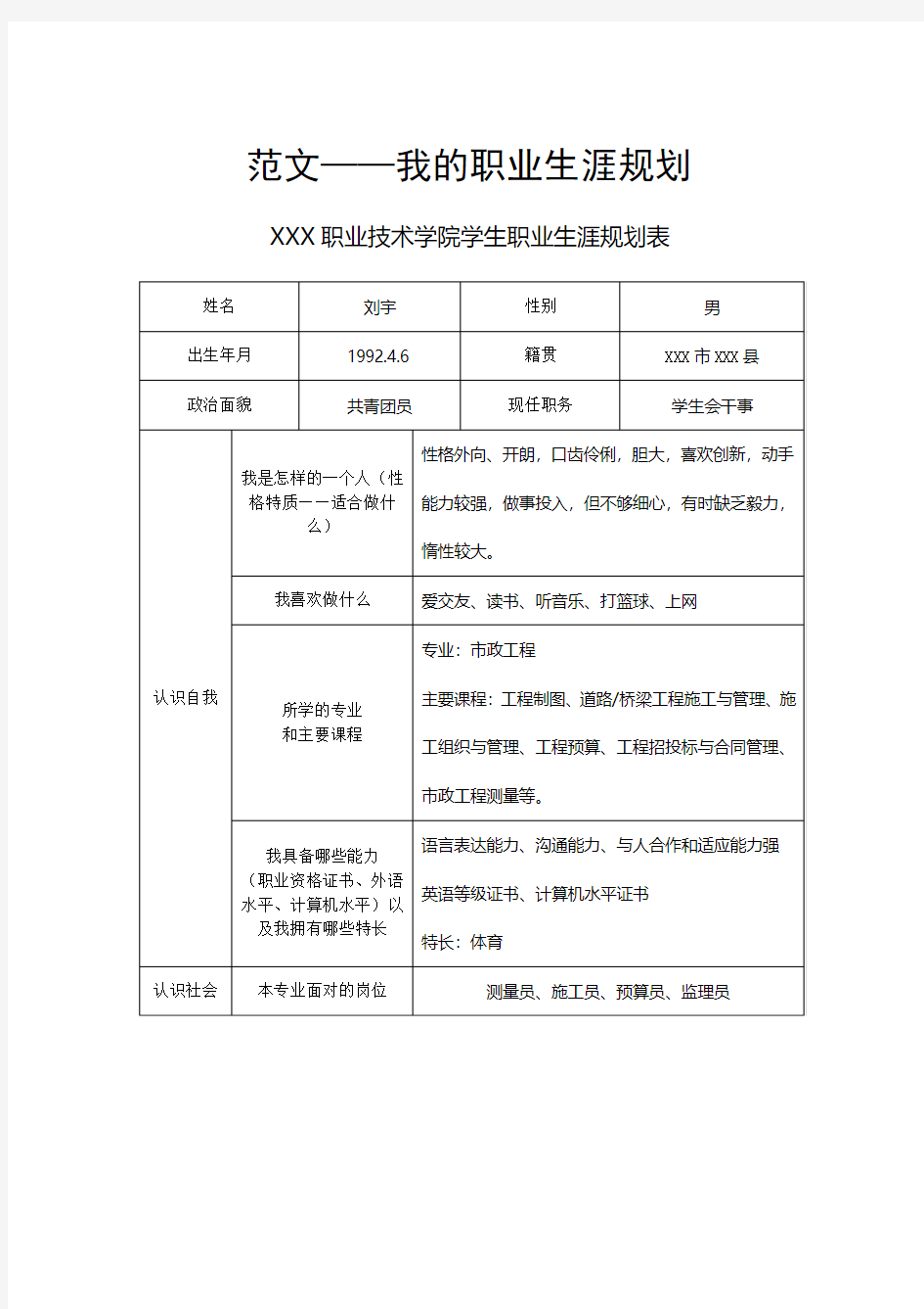 职业生涯规划与就业指导职业生涯规划范文