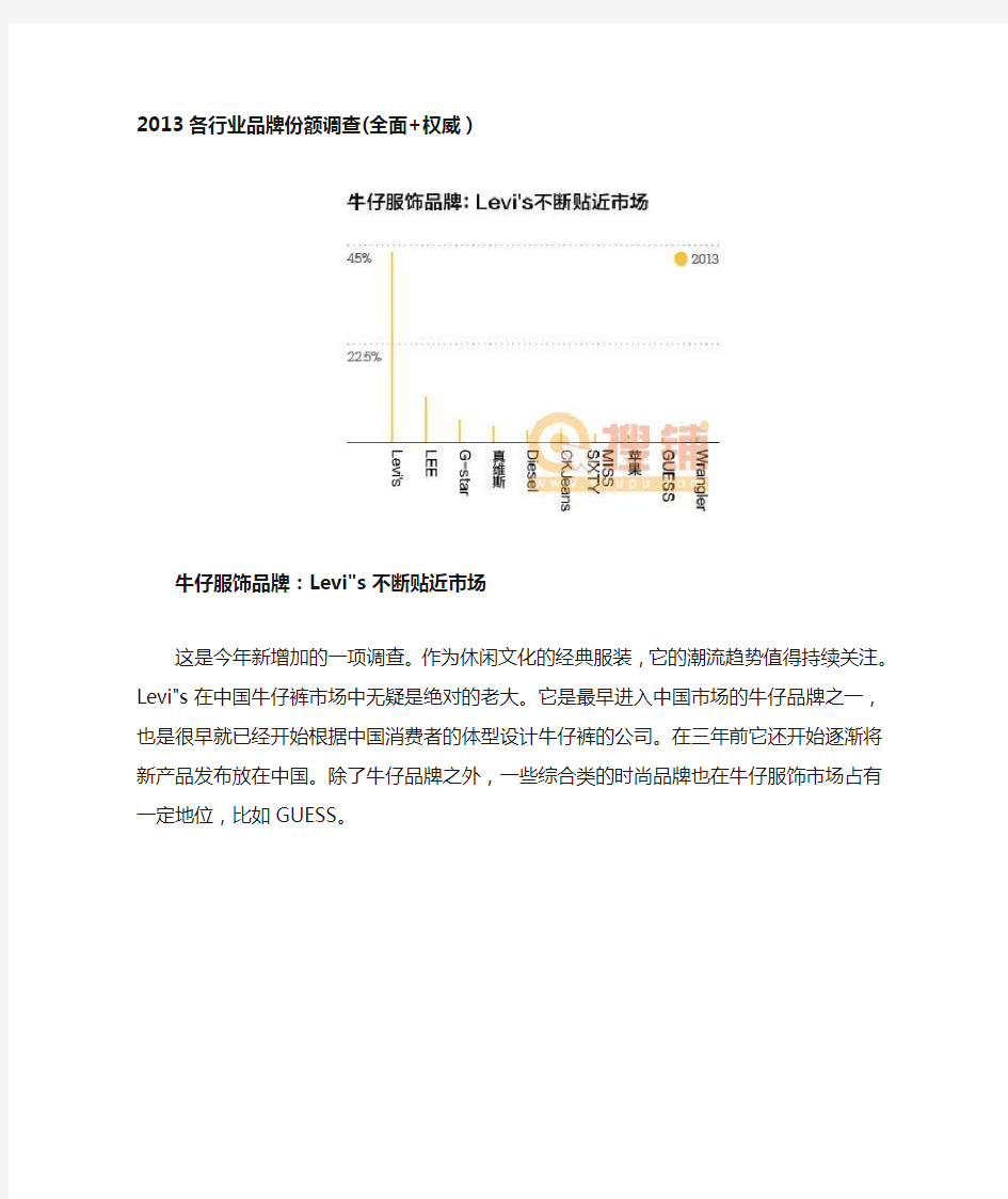 各行业品牌份额调查(全面 权威)DOC