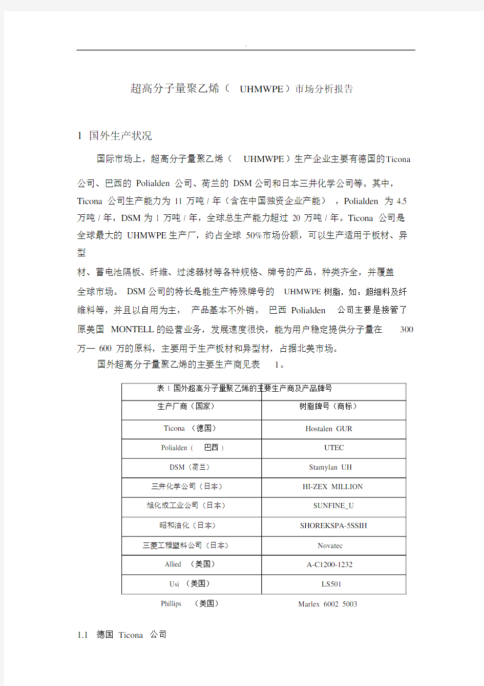 超高分子量聚乙烯市场分析实施报告.docx