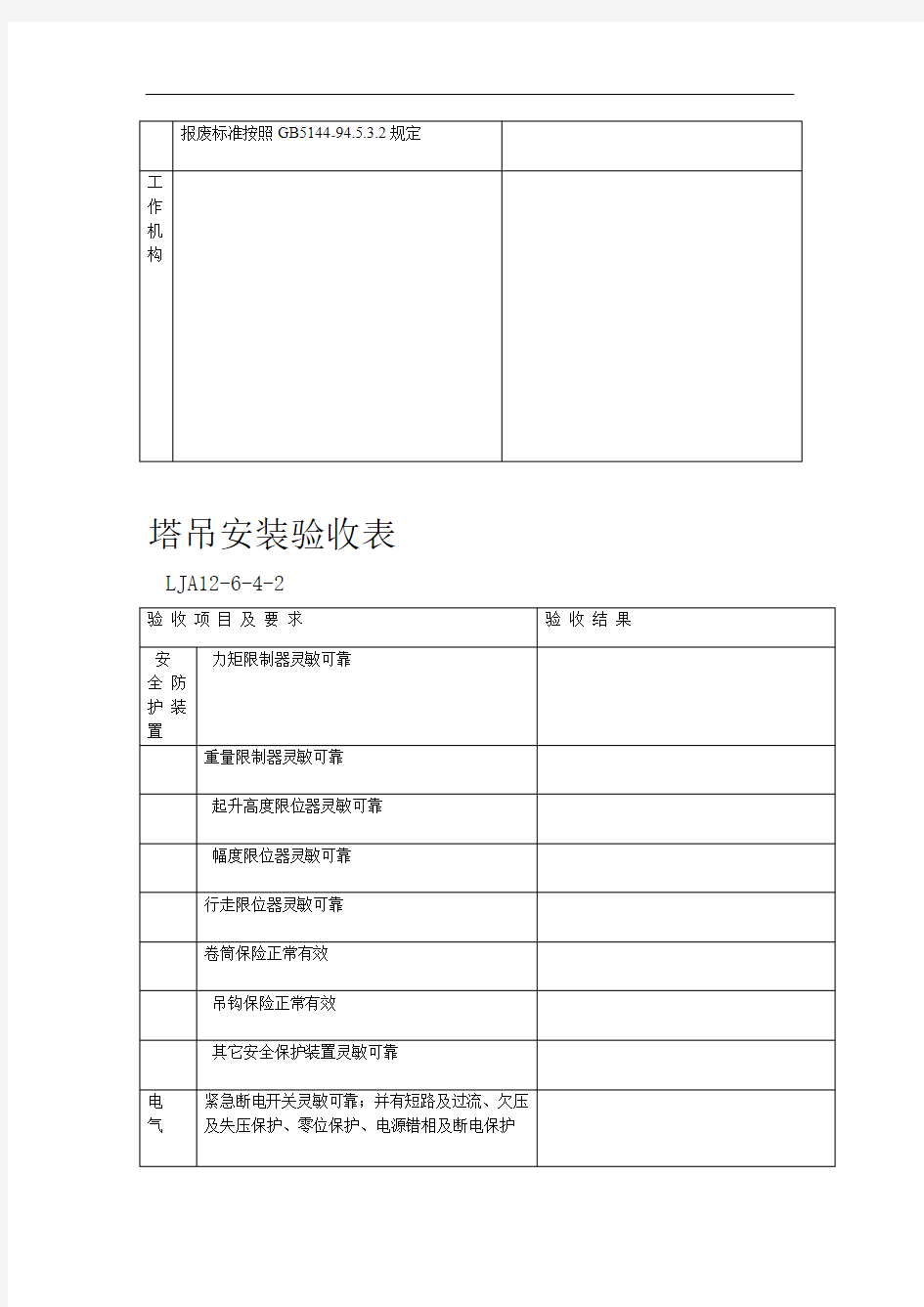 塔吊验收记录表