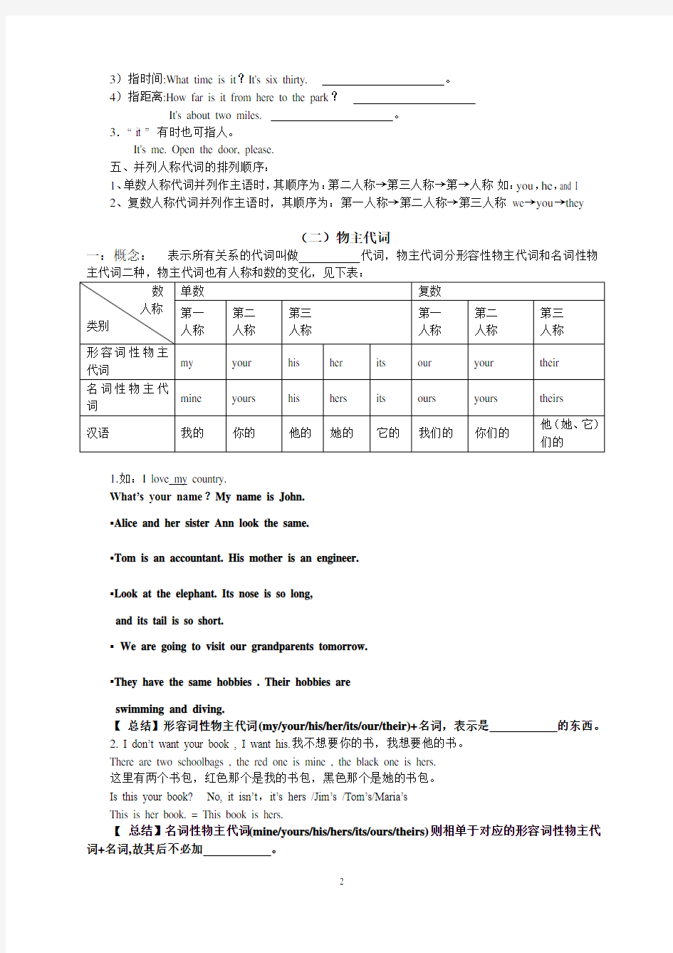 (完整)六年级小学英语代词讲解与练习