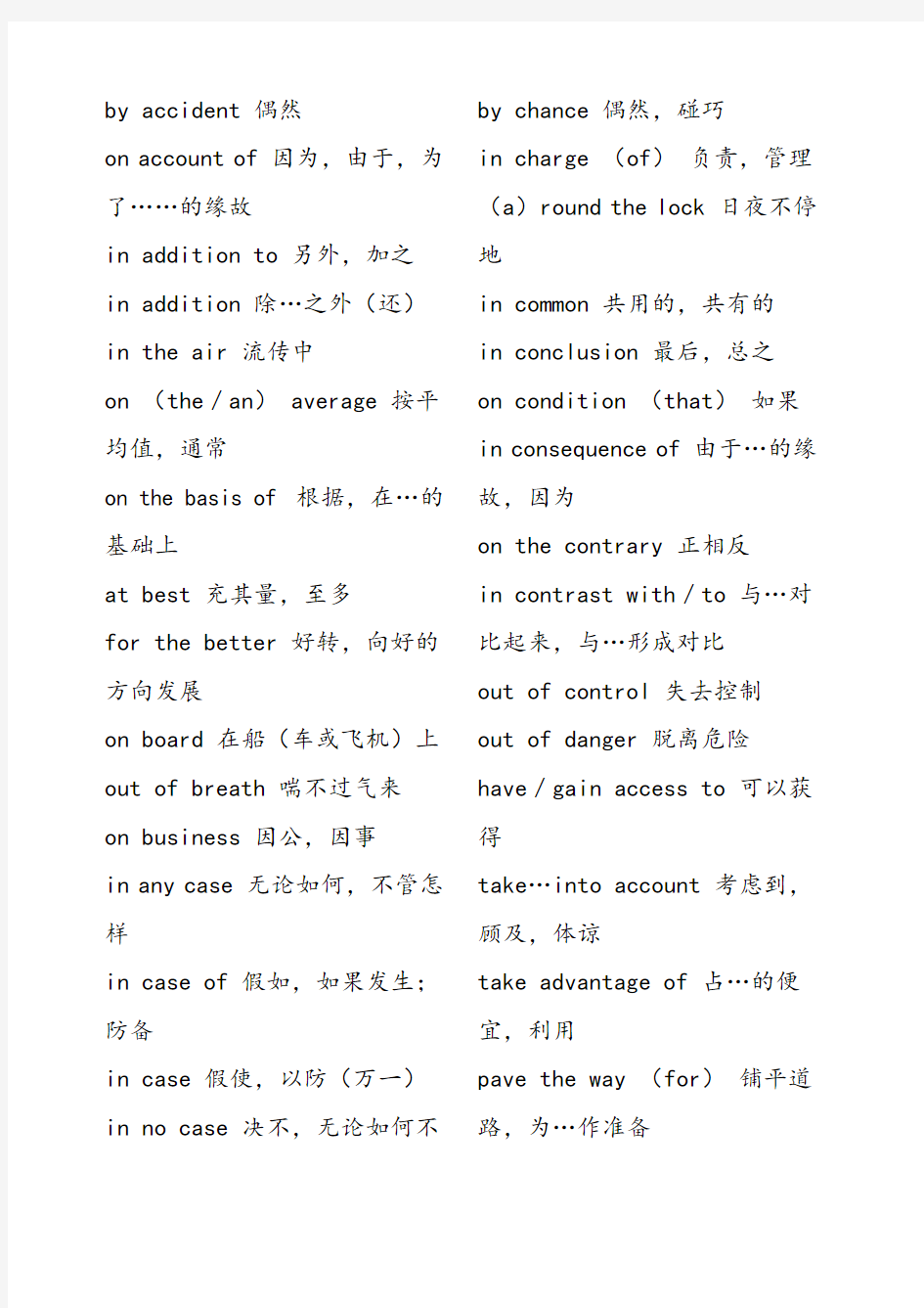 (完整版)大学英语四级常考词组固定搭配