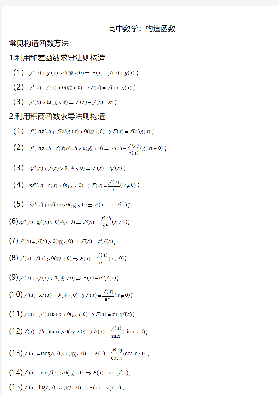 高中数学：构造函数方法(经典)