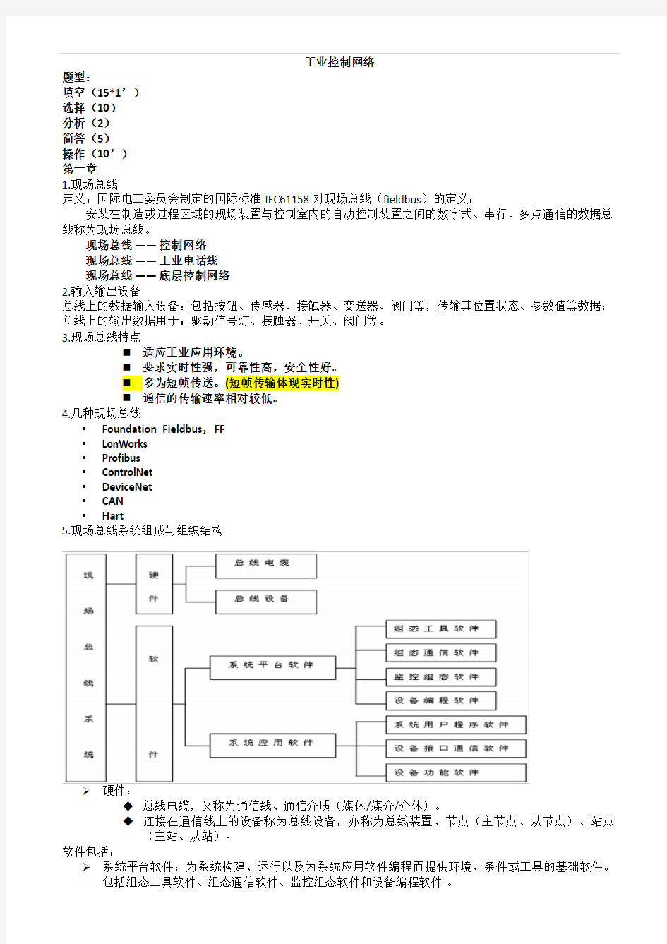 工业控制网络复习重点