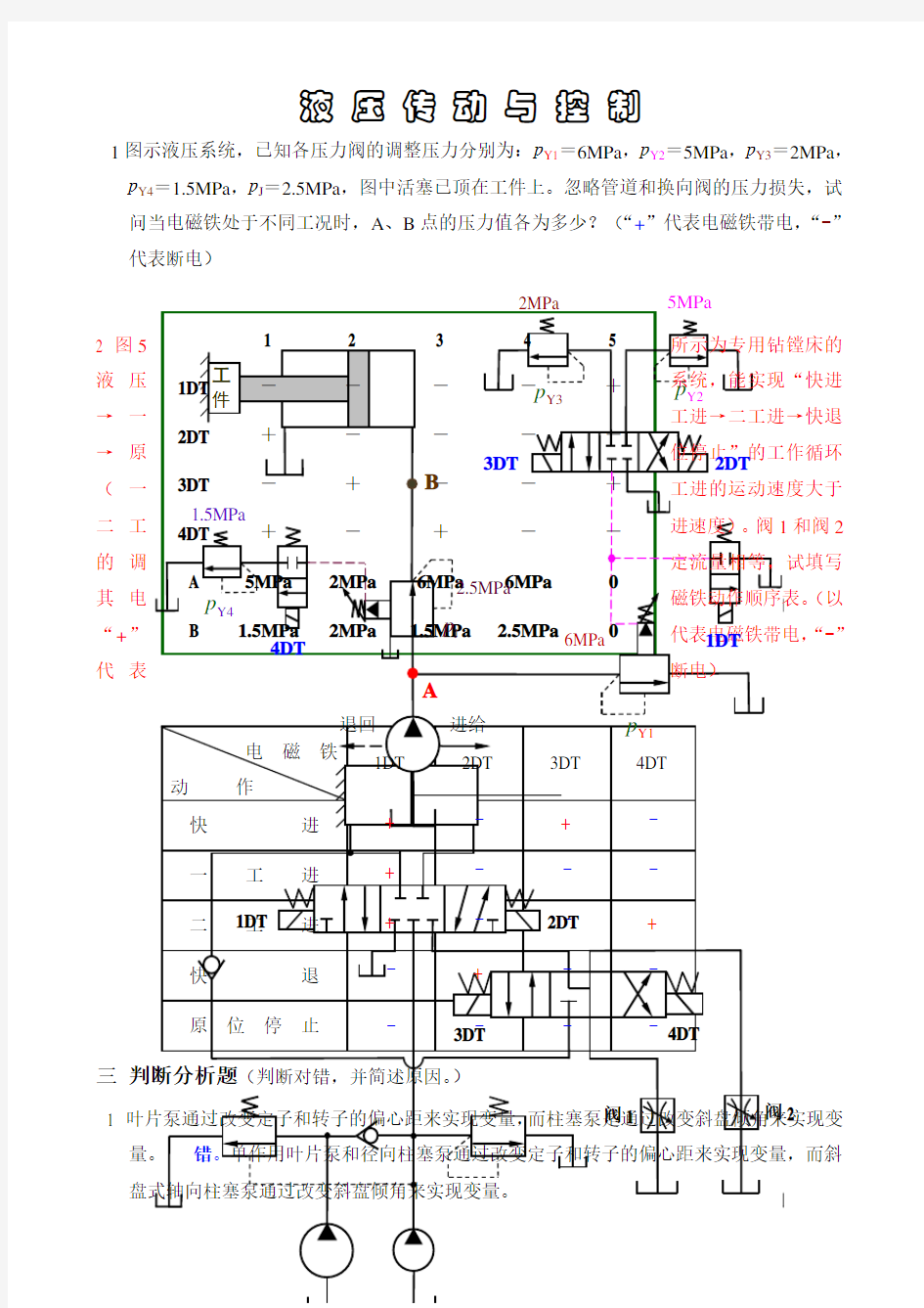 液压传动试卷含答案