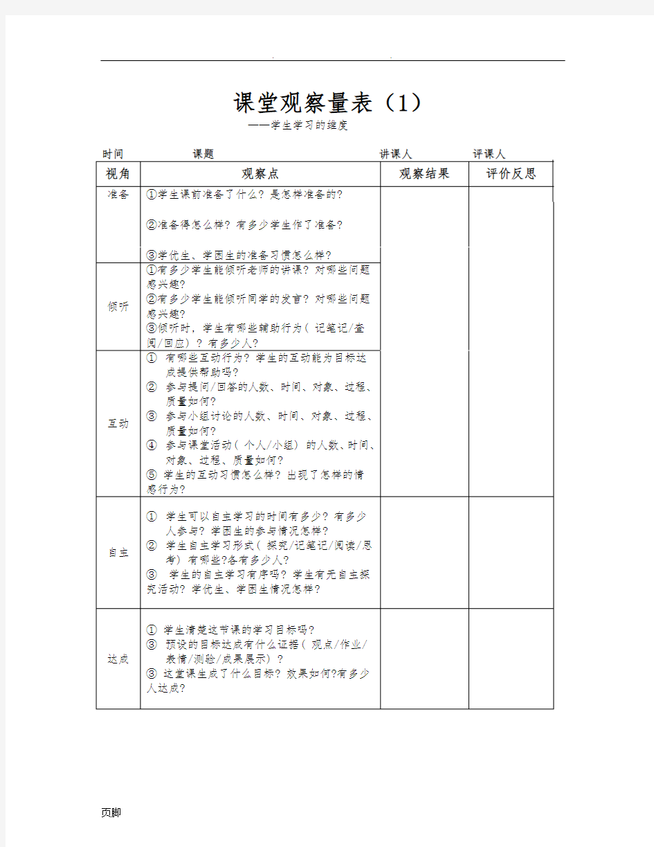 课堂观察量表