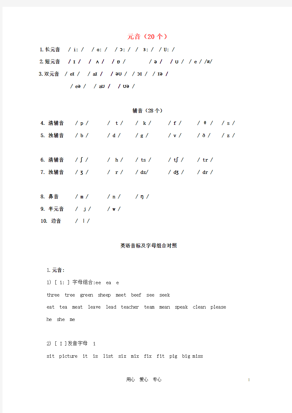 七年级英语上册 48个国际音标教案 外研版