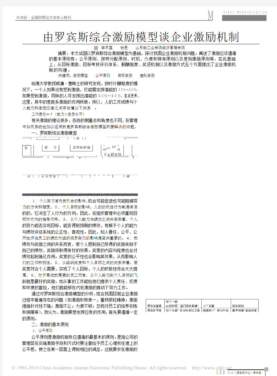 由罗宾斯综合激励模型谈企业激励机制