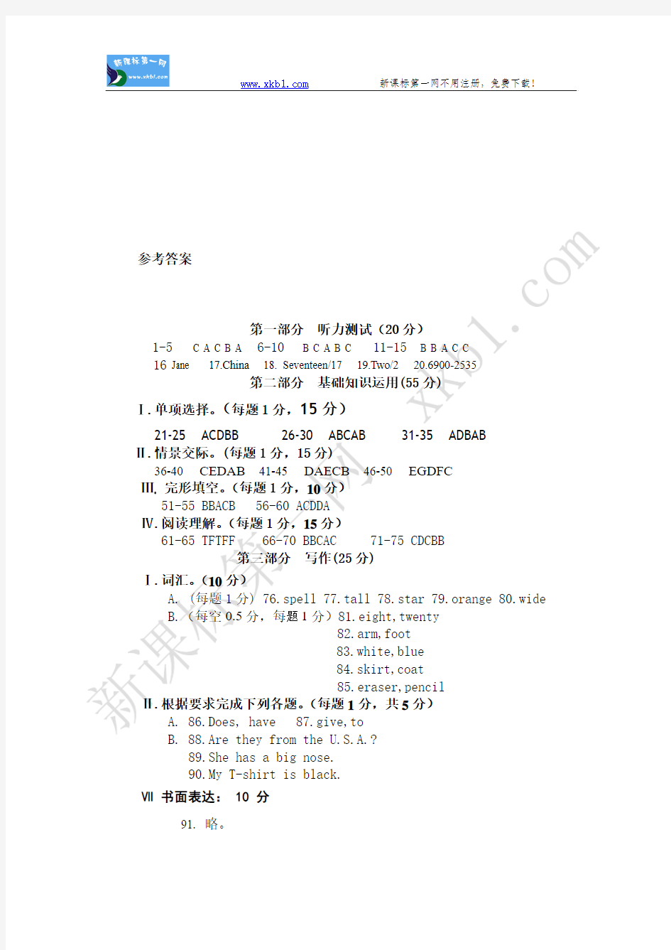 听力材料及参考答案