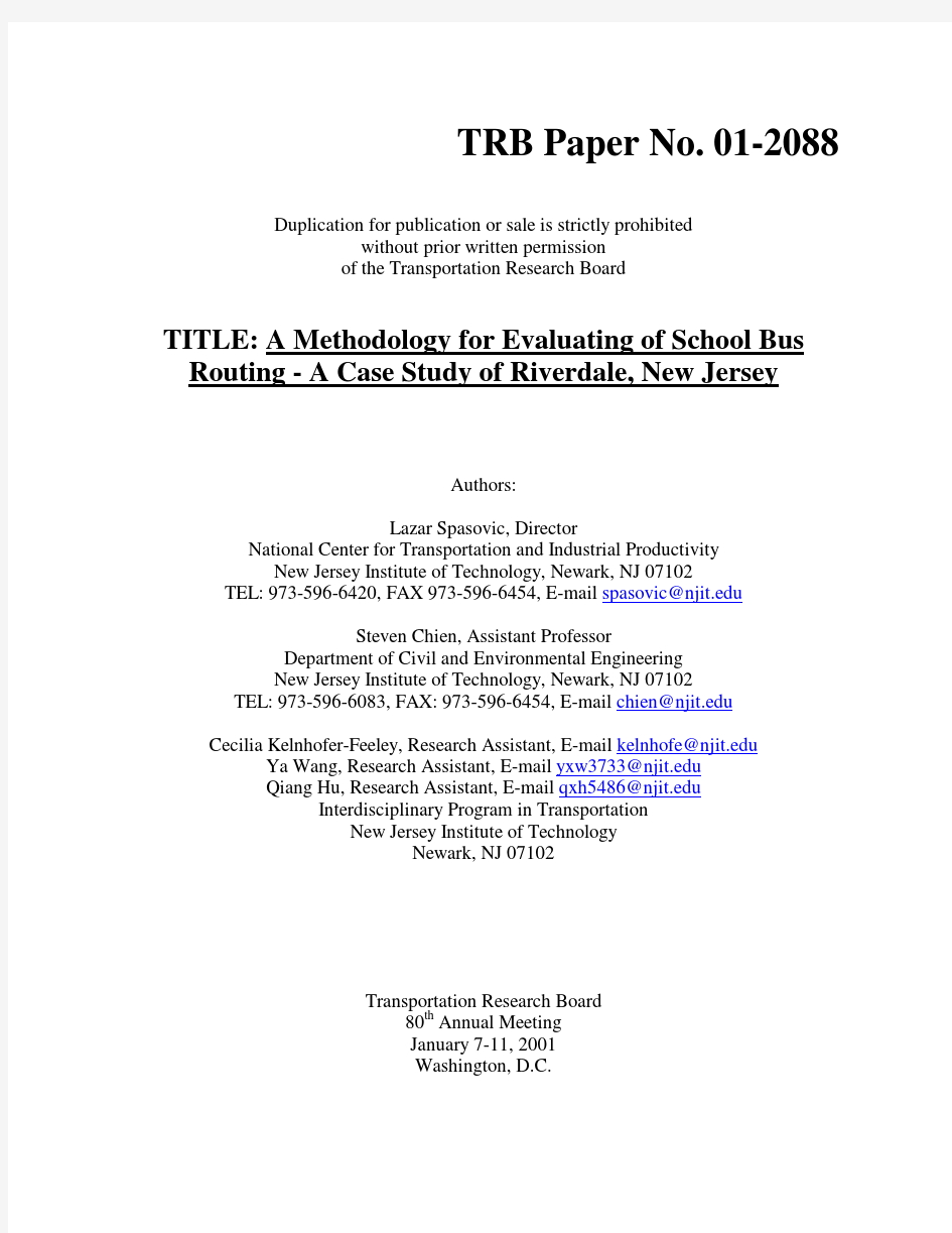 A Methodology for Evaluating of School Bus Routing - A Case Study of Riverdale, New Jersey