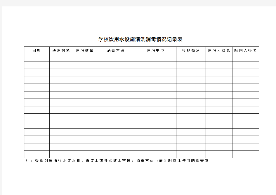 学校饮用水设施清洗消毒情况记录表