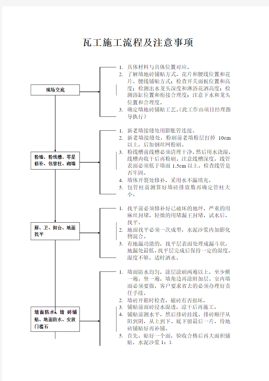 瓦工施工流程及注意事项