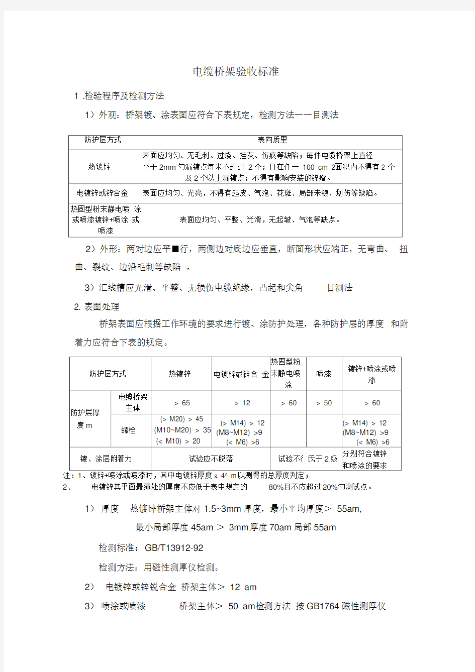 电缆桥架验收标准完整