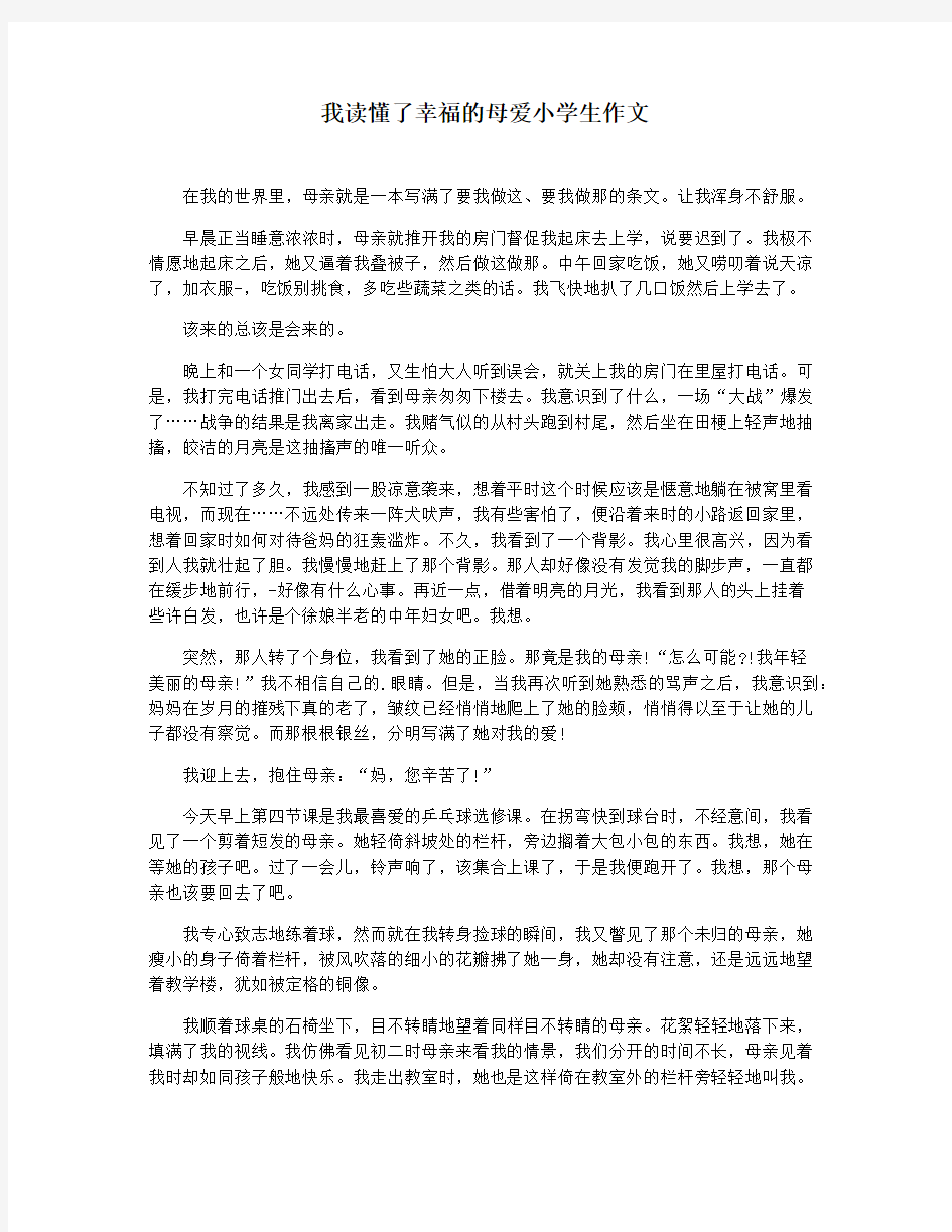 我读懂了幸福的母爱小学生作文