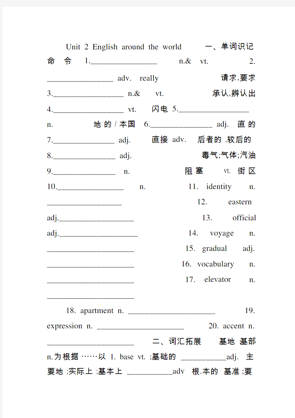 高中英语必修一Unit2知识点总结