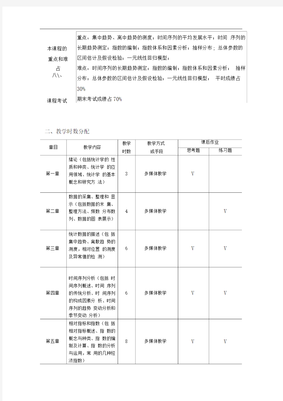 2018统计学课程教学大纲