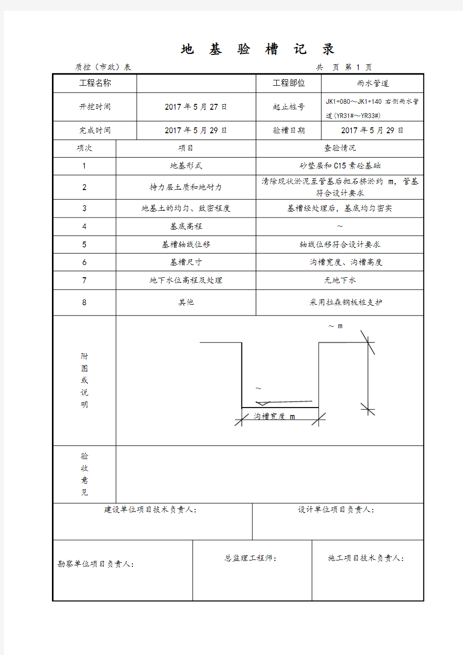 雨水管道地基验槽记录4