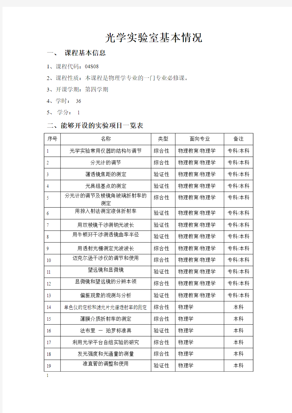 光学试验室基本情况