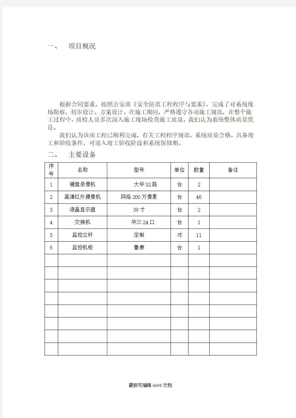 安防监控工程竣工验收报告最新版