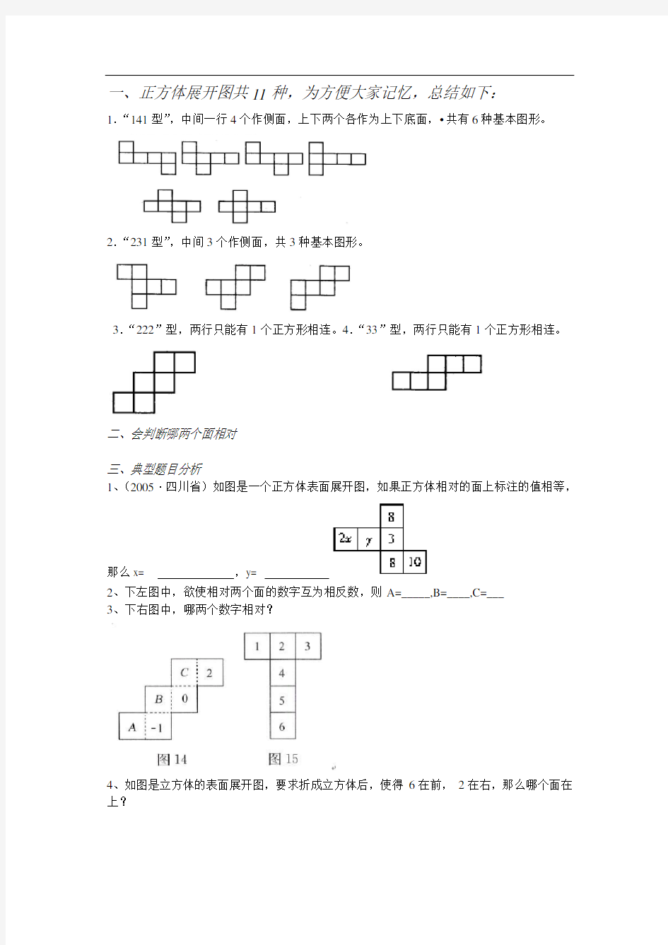 正方体展开图和三视图