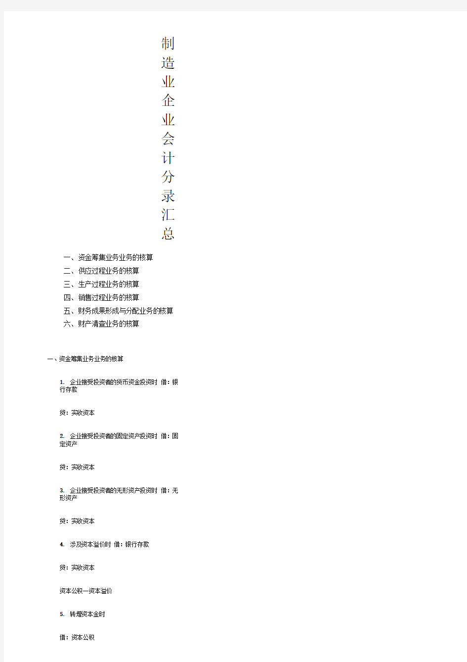 制造业企业会计分录汇总