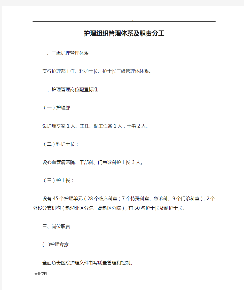 护理组织管理体系及职责分工