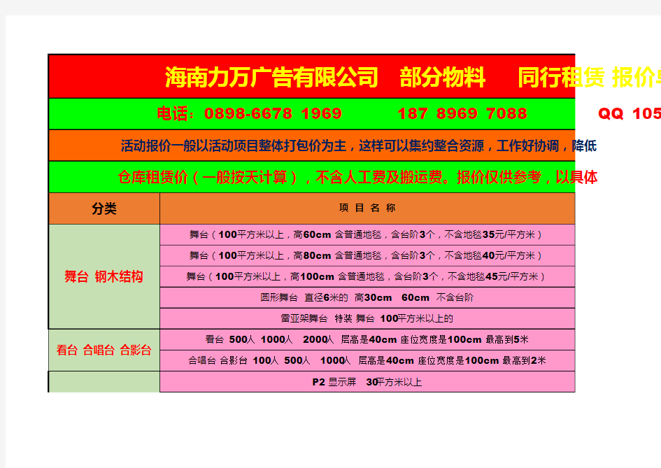 会展庆典物料租赁同行报价单.xls