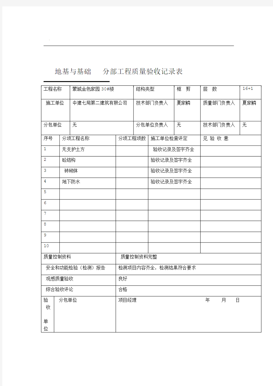 分部分项工程报验表