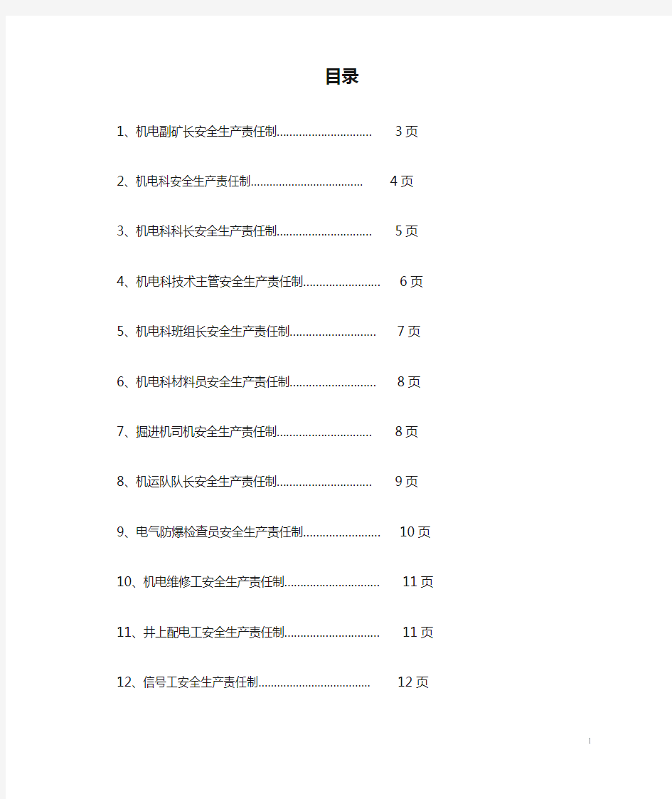 机电安全生产责任制目录.doc