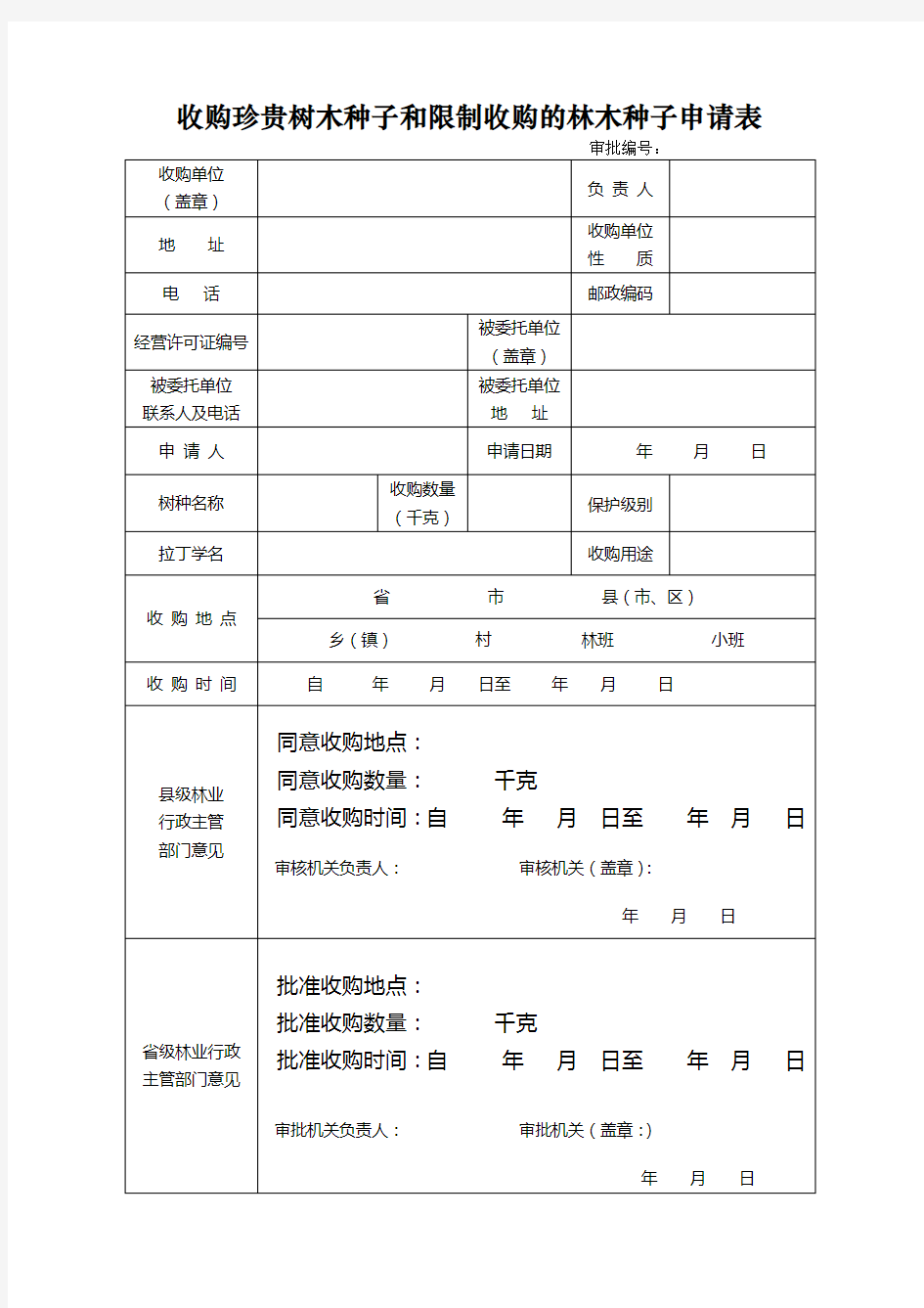 收购珍贵树木种子和限制收购的林木种子申请表