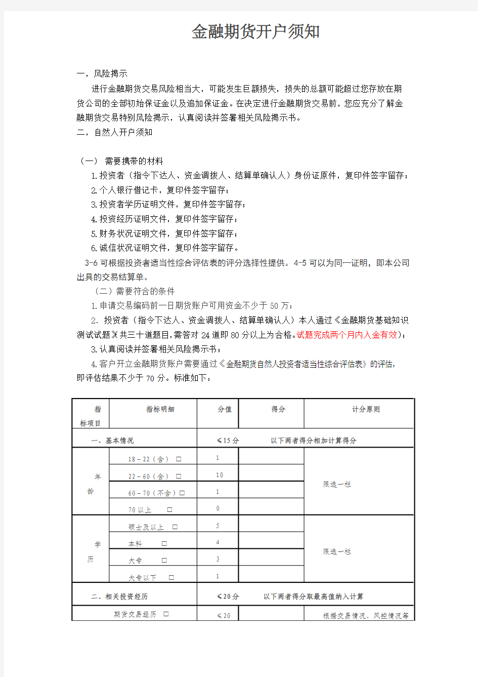 金融期货开户须知